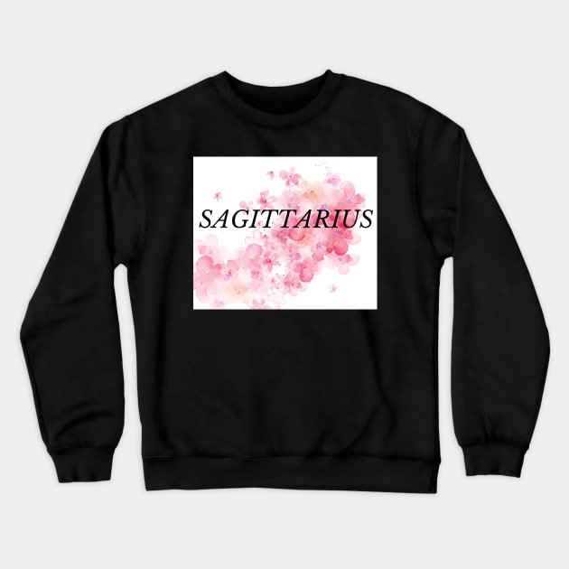 Sagittarius with Pink Watercolor Flowers Crewneck Sweatshirt by Susy Maldonado illustrations